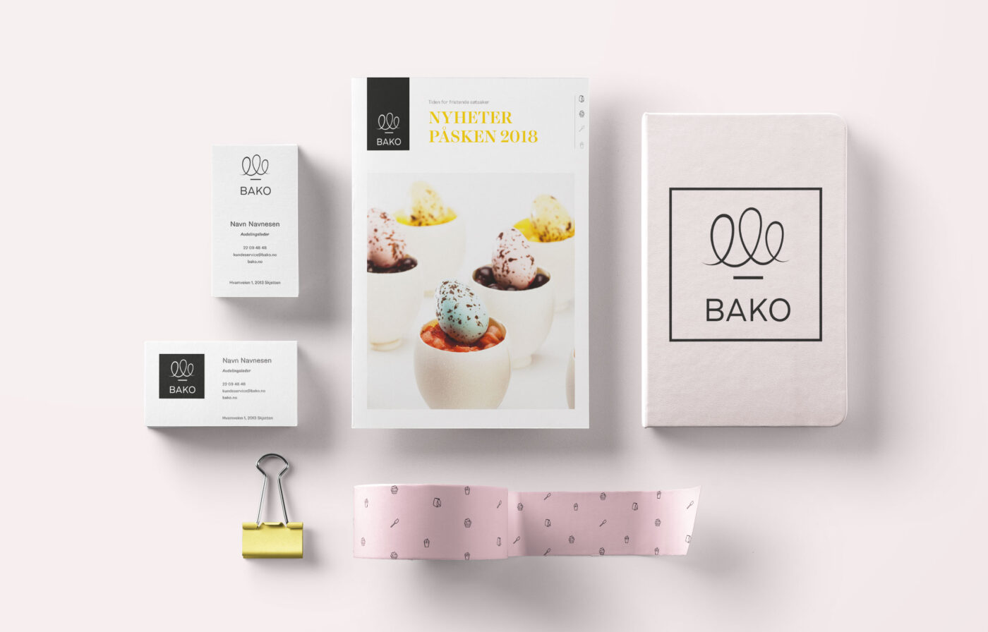 Design av visittkort, produktkatalog og notatbok. for Bako idun, konsis